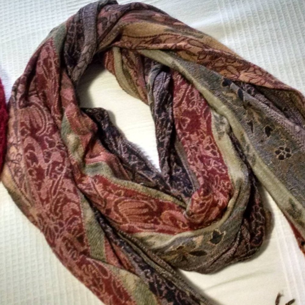 Purple brown red multi print Boho fall scarf